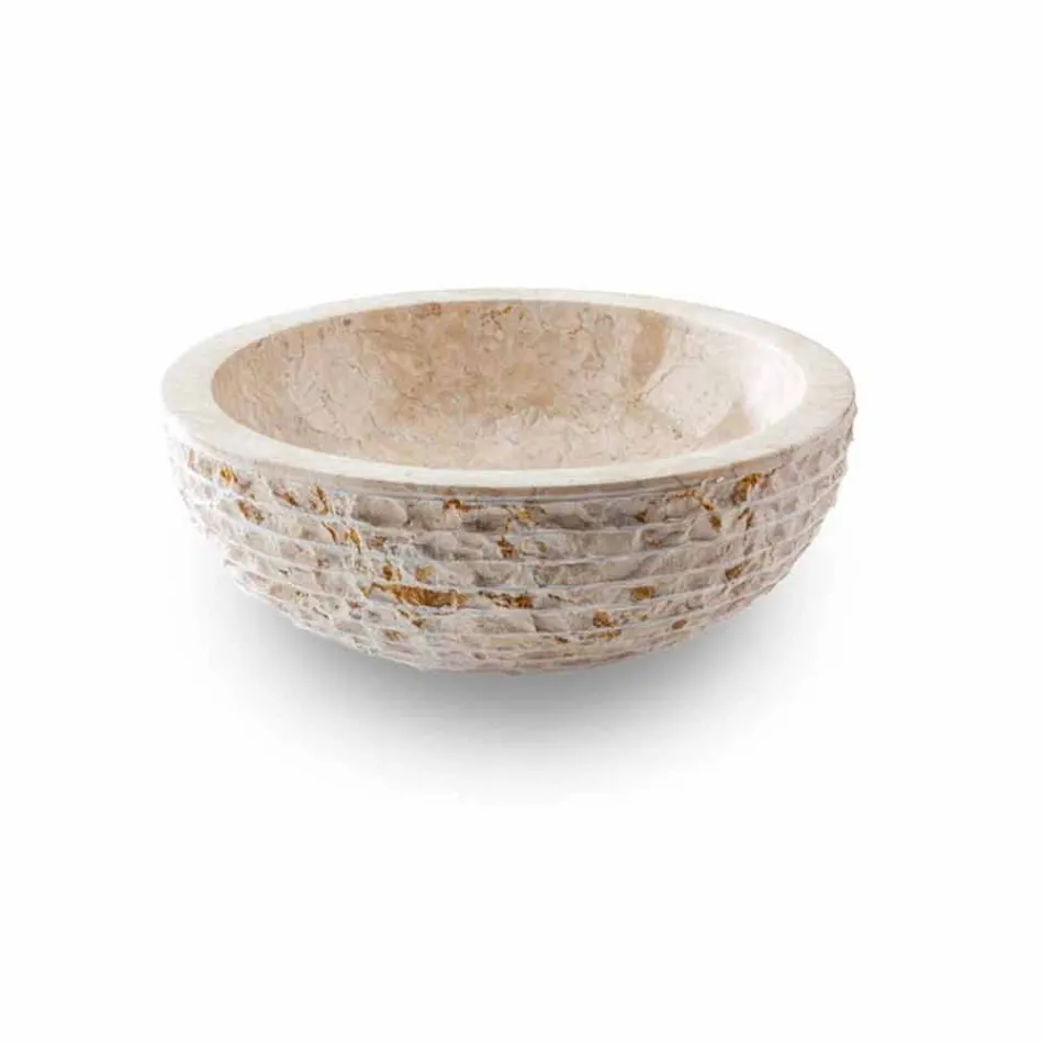 Okrągła umywalka nablatowa wykonana ręcznie z białego marmuru - len Viadurini