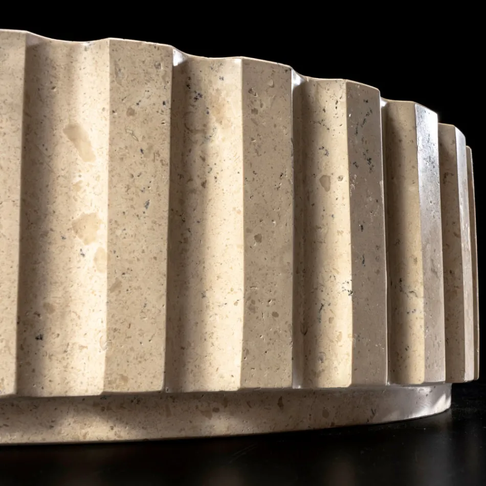 Okrągła umywalka nablatowa z marmuru trawertynowego - Cattleya Viadurini