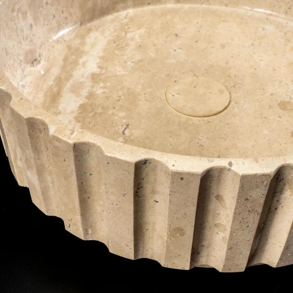 Okrągła umywalka nablatowa z marmuru trawertynowego - Cattleya Viadurini