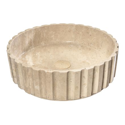 Okrągła umywalka nablatowa z marmuru trawertynowego - Cattleya Viadurini