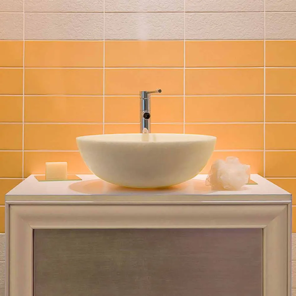 Umywalka z zewnętrznego wsparcia Okrągły Beżowa Polerowane Nusa Viadurini