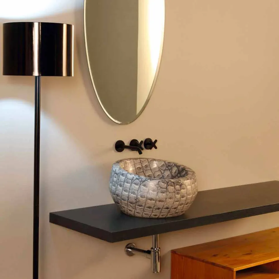Umywalka z blatem okrągłym Caiman wykonana we Włoszech Wzornictwo Elisa Viadurini