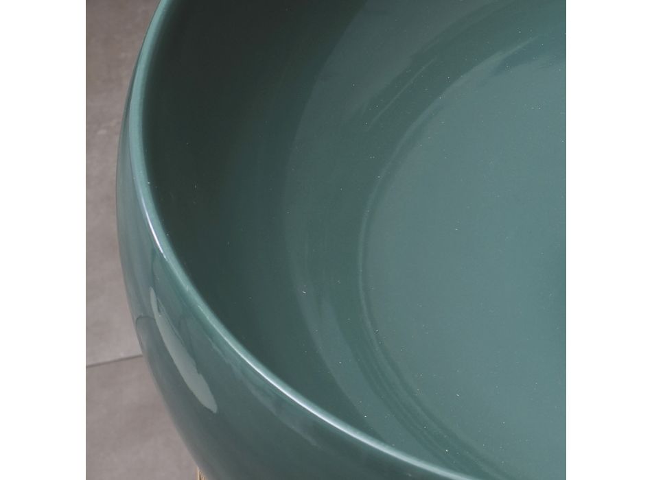 Okrągła umywalka nablatowa z błyszczącej ceramiki Made in Italy - Candito Viadurini