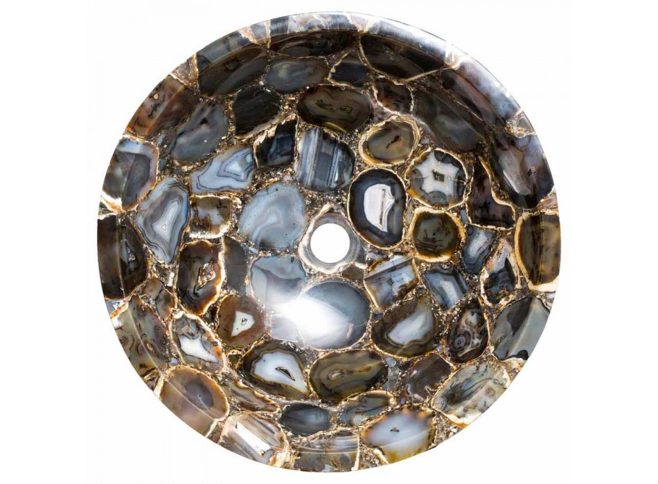 Umywalka okrągła wsparcie kamień agat Macy, nowoczesny design Viadurini