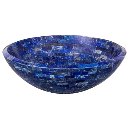 Umywalka nablatowa okrągła z kamienia Pongo lapis lazuli, unikat Viadurini