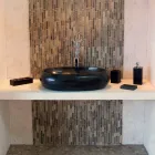 Wsparcie okrągły blat kamień naturalny Czarny Waka Viadurini