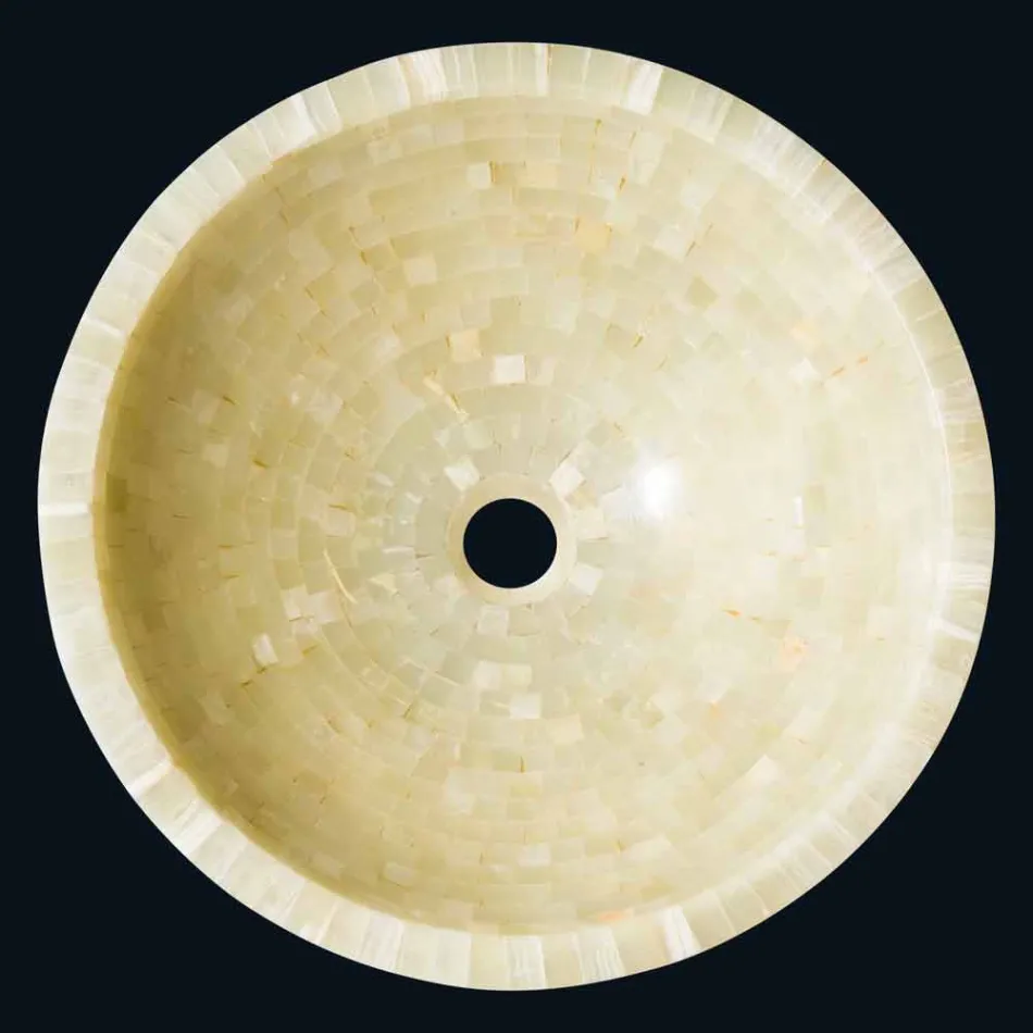 Umywalka okrągła wsparcie w miód Onyx kamienia Kilian Viadurini