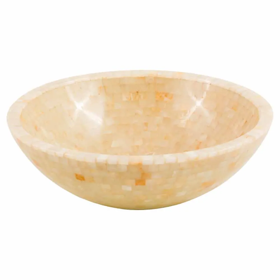 Umywalka okrągła wsparcie w miód Onyx kamienia Kilian Viadurini