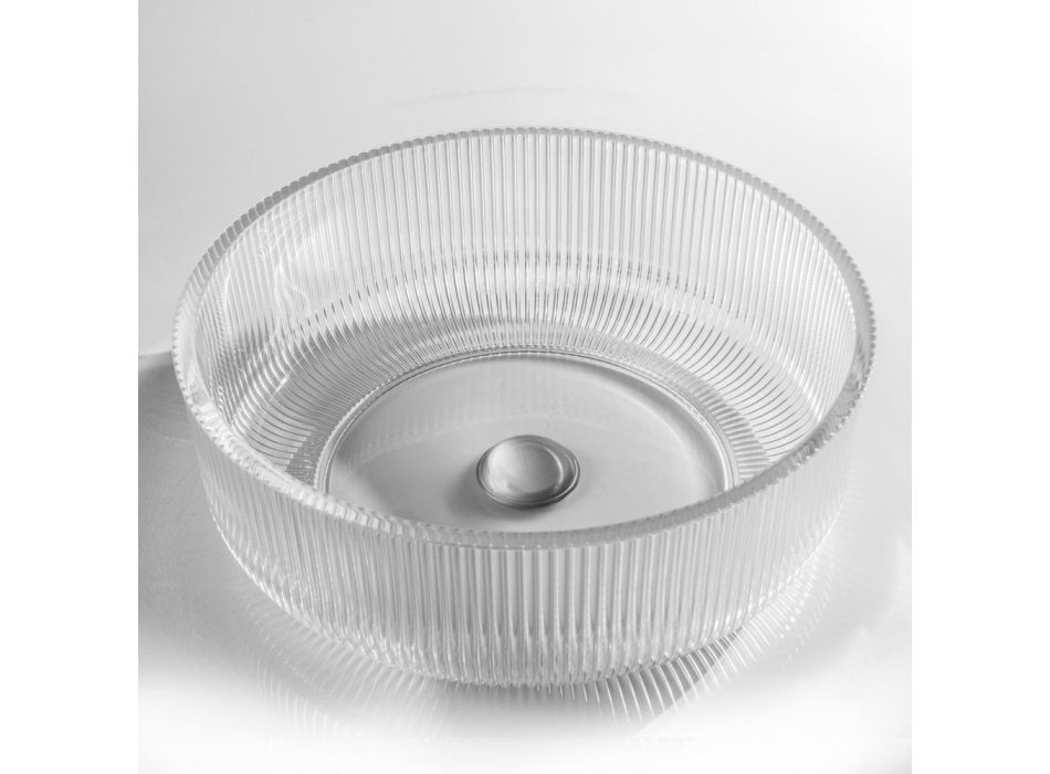 Okrągła umywalka nablatowa ze szkła weneckiego Plissè Made in Italy - cyrkon Viadurini