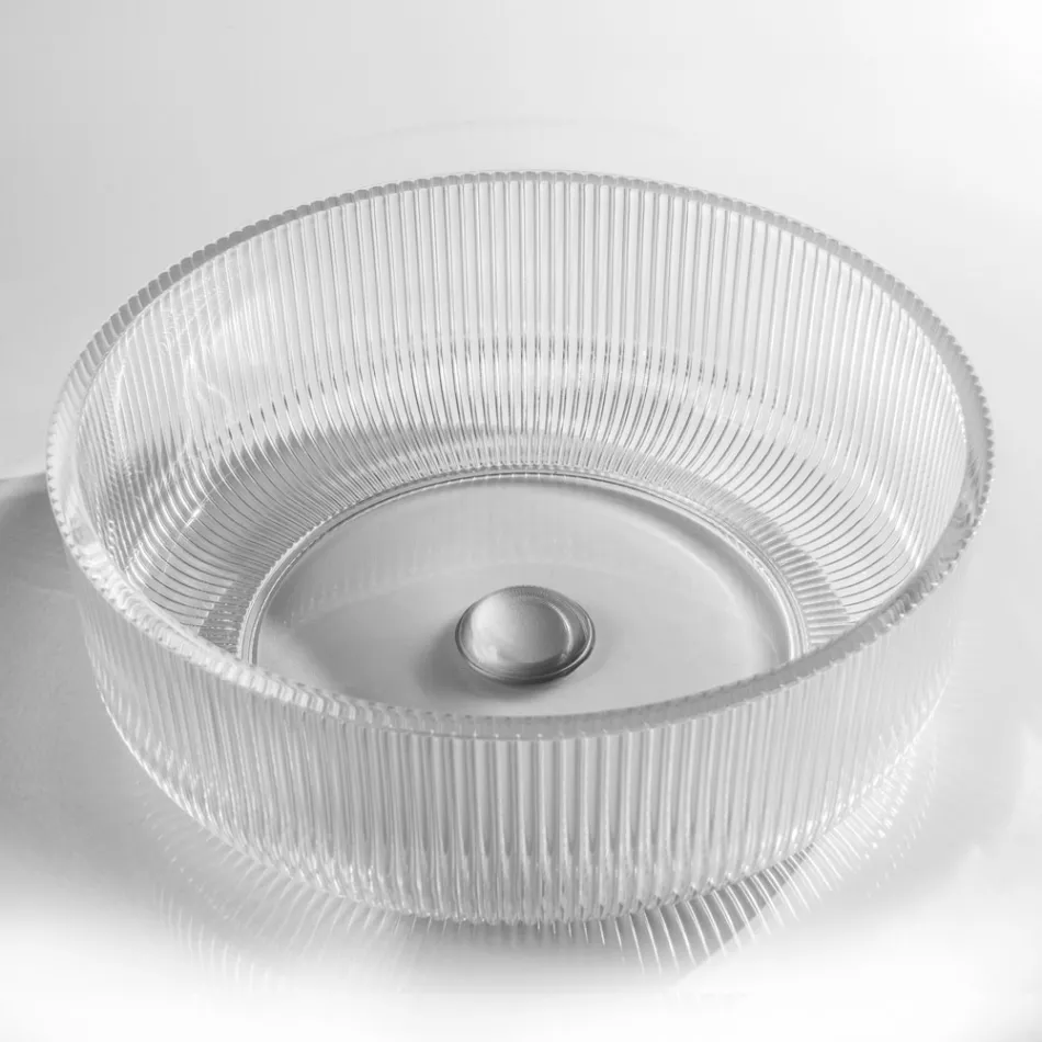 Okrągła umywalka nablatowa ze szkła weneckiego Plissè Made in Italy - cyrkon Viadurini