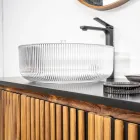 Okrągła umywalka nablatowa ze szkła weneckiego Plissè Made in Italy - cyrkon Viadurini