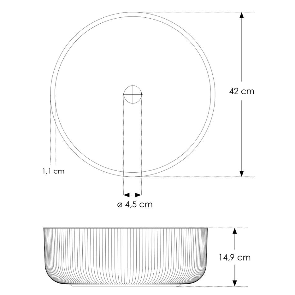 Okrągła umywalka nablatowa ze szkła weneckiego Plissè Made in Italy - cyrkon Viadurini