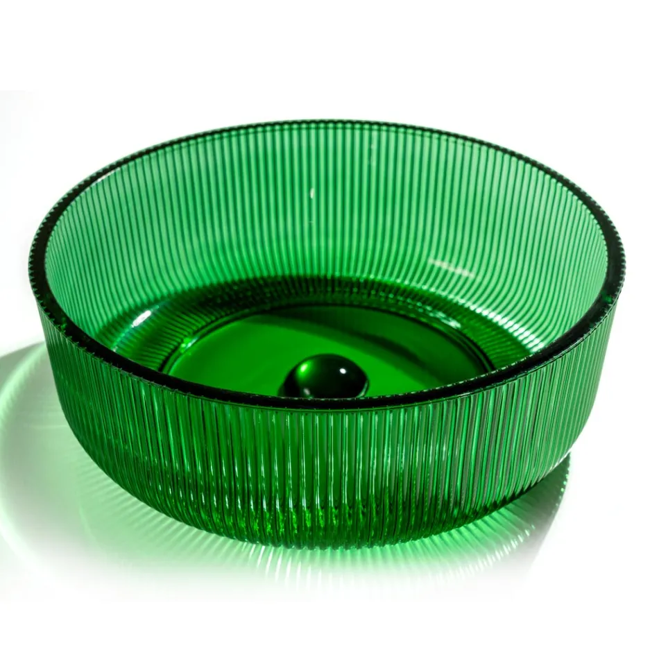 Okrągła umywalka nablatowa ze szkła weneckiego Plissè Made in Italy - cyrkon Viadurini