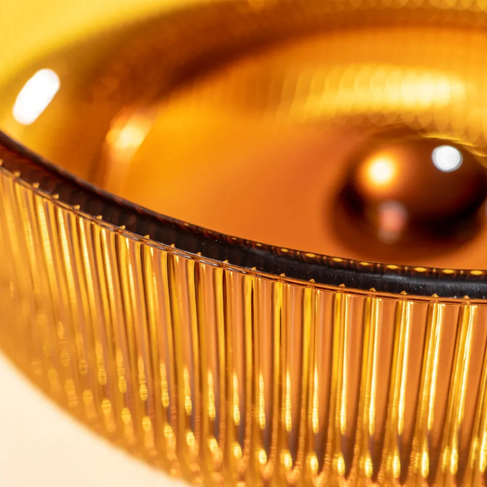 Okrągła umywalka nablatowa ze szkła weneckiego Plissè Made in Italy - cyrkon Viadurini