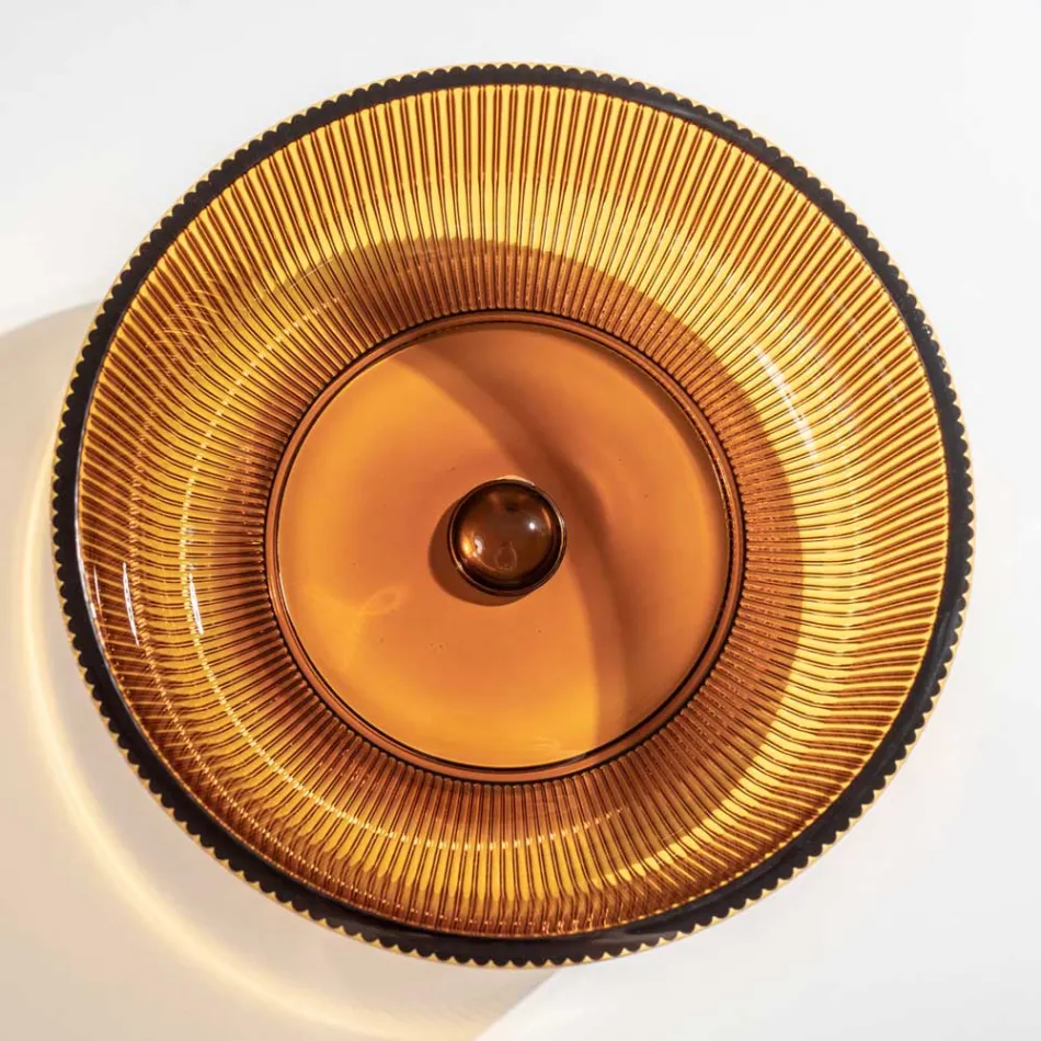 Okrągła umywalka nablatowa ze szkła weneckiego Plissè Made in Italy - cyrkon Viadurini