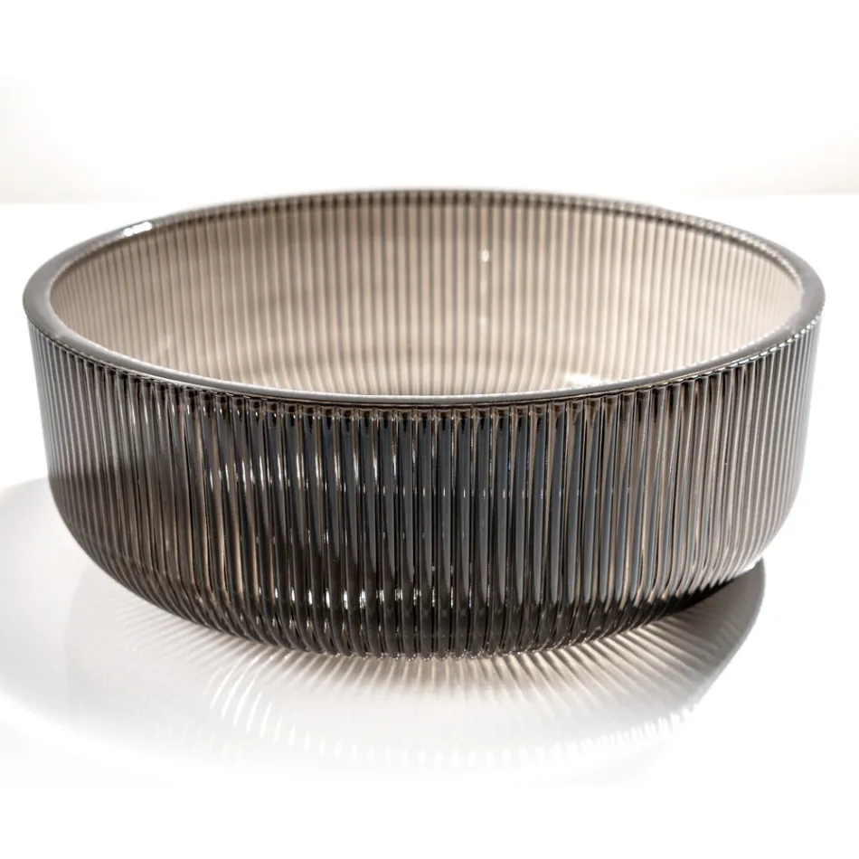 Okrągła umywalka nablatowa ze szkła weneckiego Plissè Made in Italy - cyrkon Viadurini