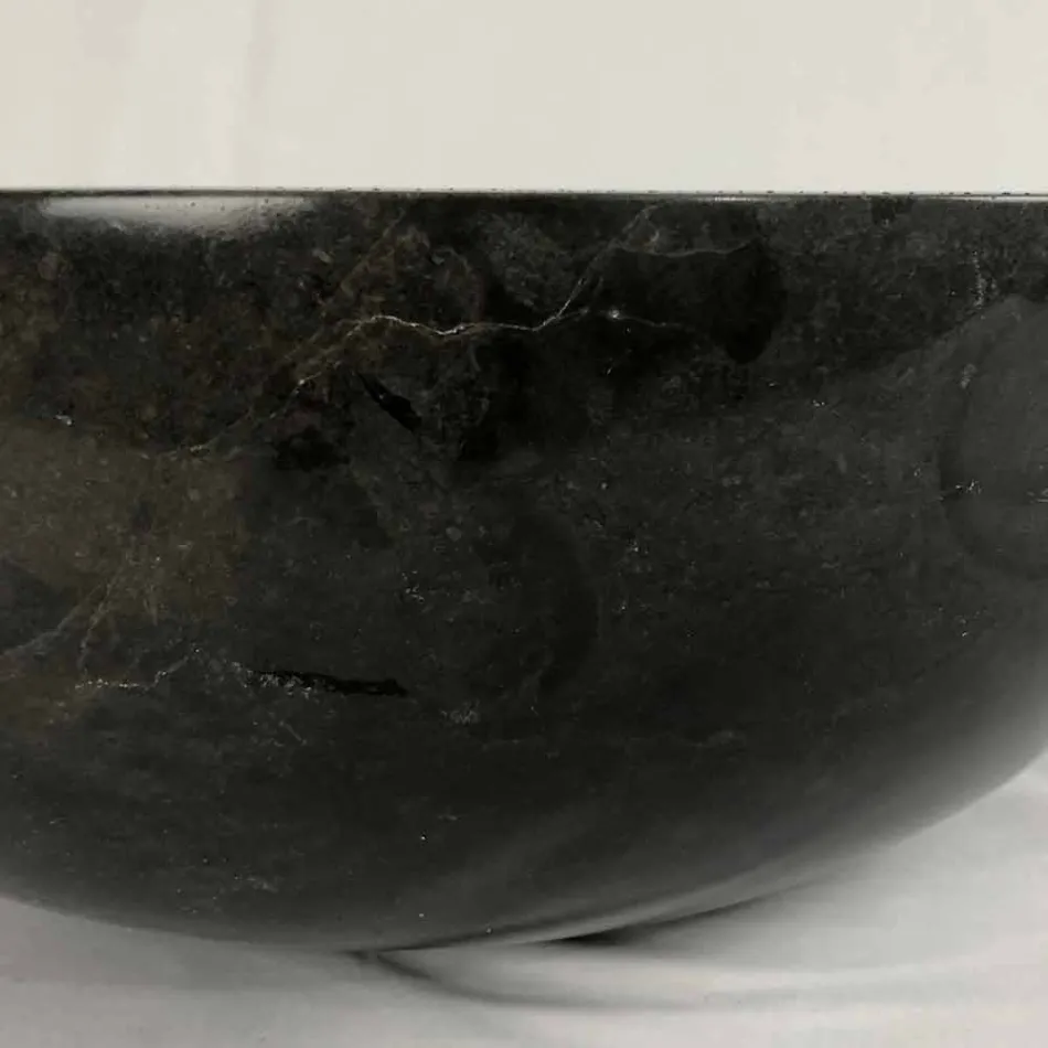 Czarna okrągła umywalka nablatowa z kamienia naturalnego Levi, unikat Viadurini