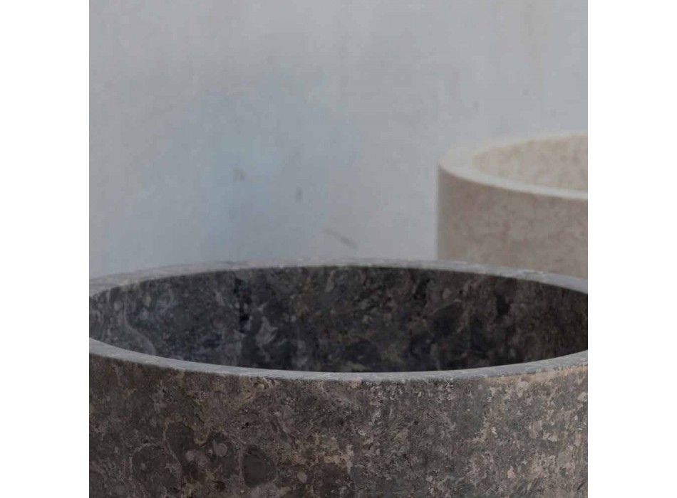 Wolnostojąca umywalka łazienkowa cylindryczna z szarego marmuru - Cremino Viadurini