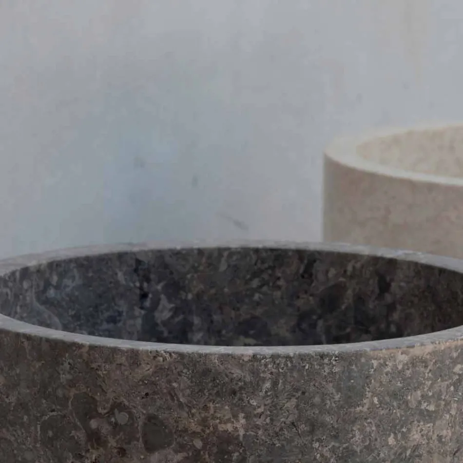 Wolnostojąca umywalka łazienkowa cylindryczna z szarego marmuru - Cremino Viadurini