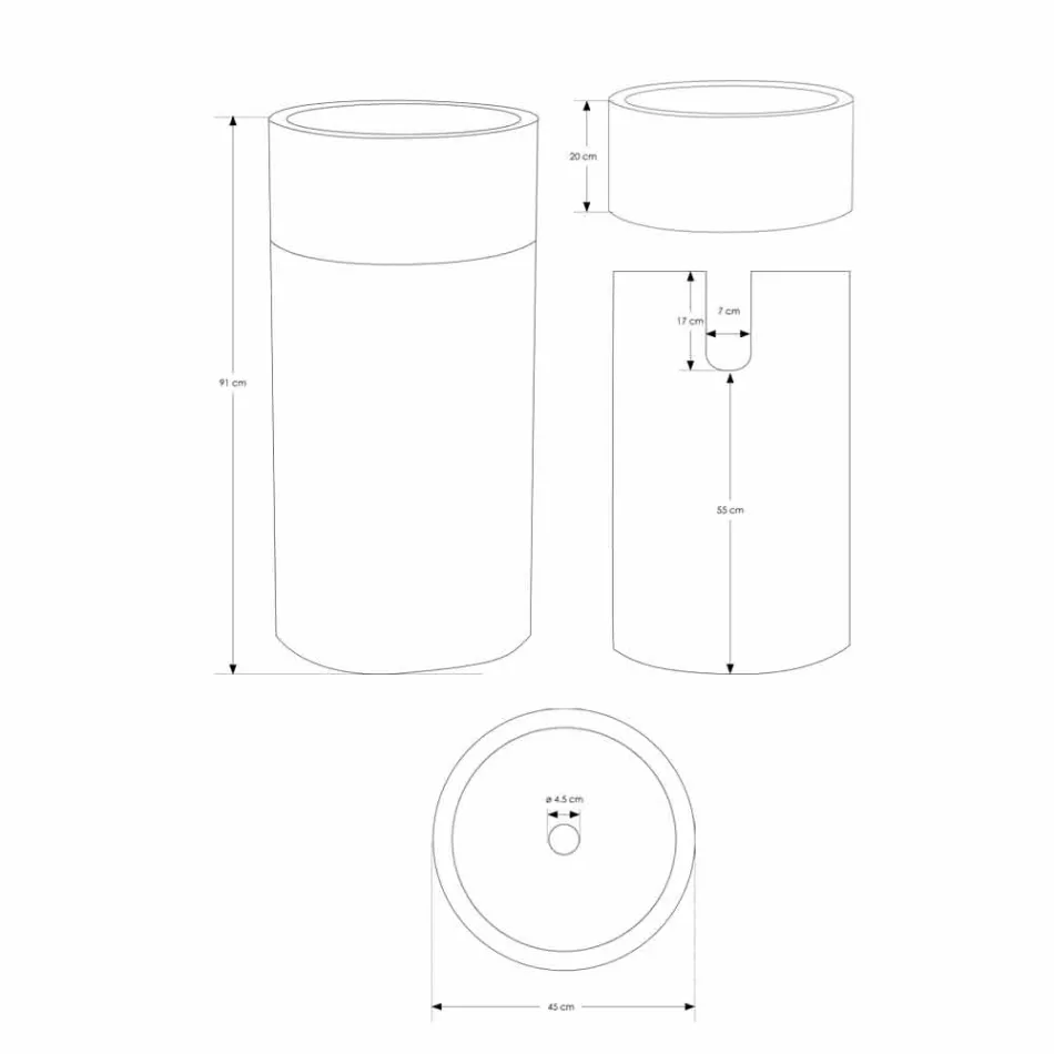 Wolnostojąca umywalka łazienkowa cylindryczna z szarego marmuru - Cremino Viadurini
