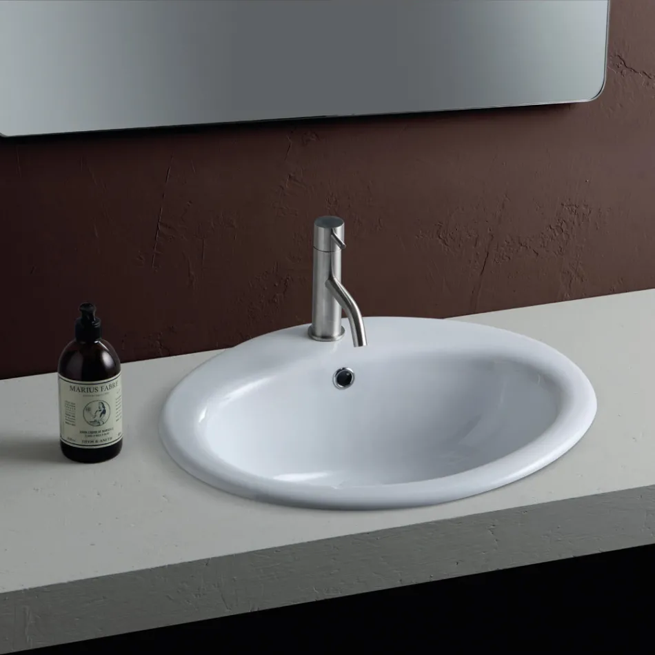 Nowoczesny design, biała ceramiczna umywalka blatowa - Papavero Viadurini