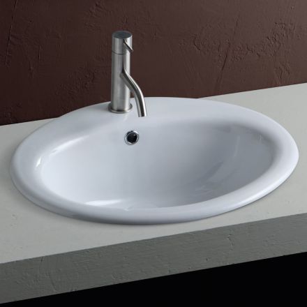 Nowoczesny design, biała ceramiczna umywalka blatowa - Papavero Viadurini