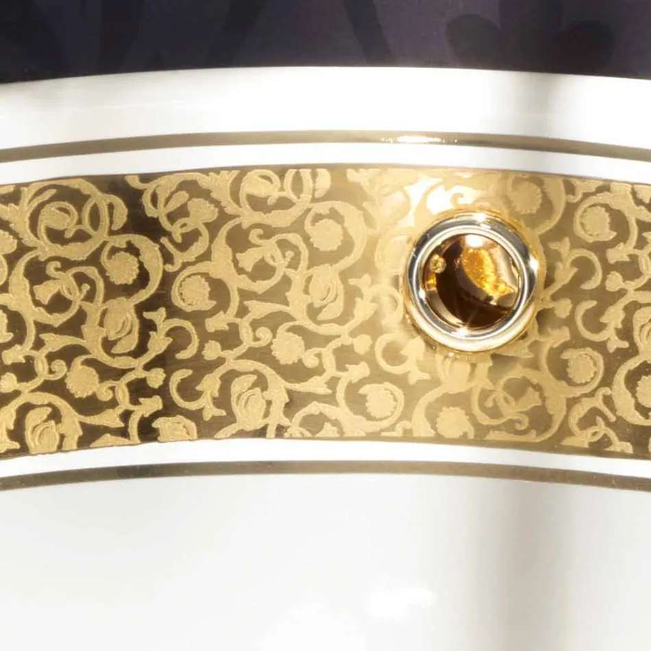 Okrągła, wbudowana umywalka z gliny ogniowej i złota wykonana we Włoszech, Otis Viadurini