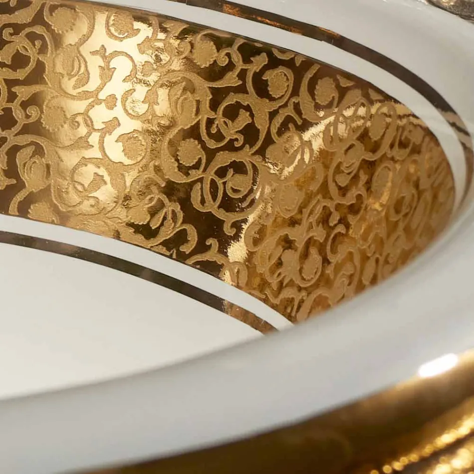 Okrągła, wbudowana umywalka z gliny ogniowej i złota wykonana we Włoszech, Otis Viadurini