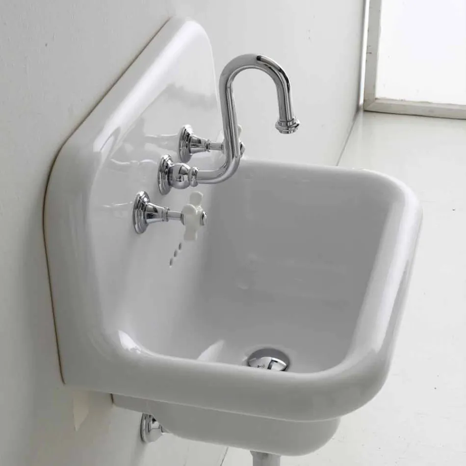 Prostokątna biała ceramiczna umywalka ścienna w stylu Davis Viadurini