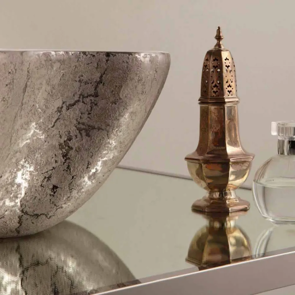 Umywalka nablatowa z białego srebra wykonana we Włoszech z Cubo Viadurini