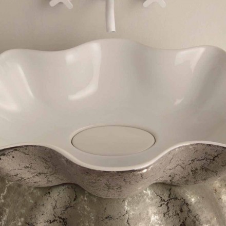 Umywalka nablatowa z białego srebra wykonana we Włoszech z Cubo Viadurini