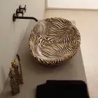 Zaprojektuj umywalkę ceramiczną nablatową z pomarańczową zebrą wyprodukowaną we Włoszech. Błyszczący Viadurini