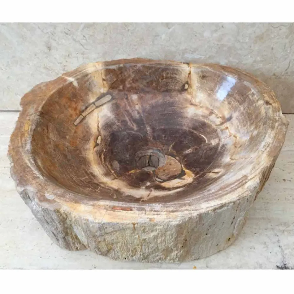 Ręcznie wykonany zlewozmywak w drewnie Star Big skamieniałym Viadurini