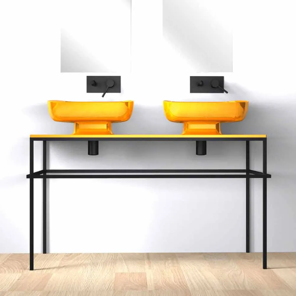 Umywalka ceramiczna podwójna naścienna, wyprodukowana we Włoszech, Reale Viadurini