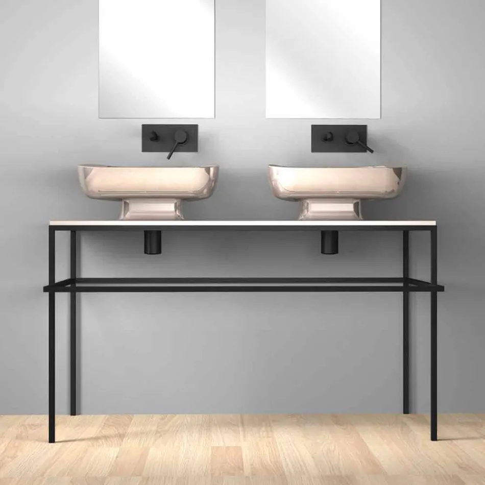 Umywalka ceramiczna podwójna naścienna, wyprodukowana we Włoszech, Reale Viadurini