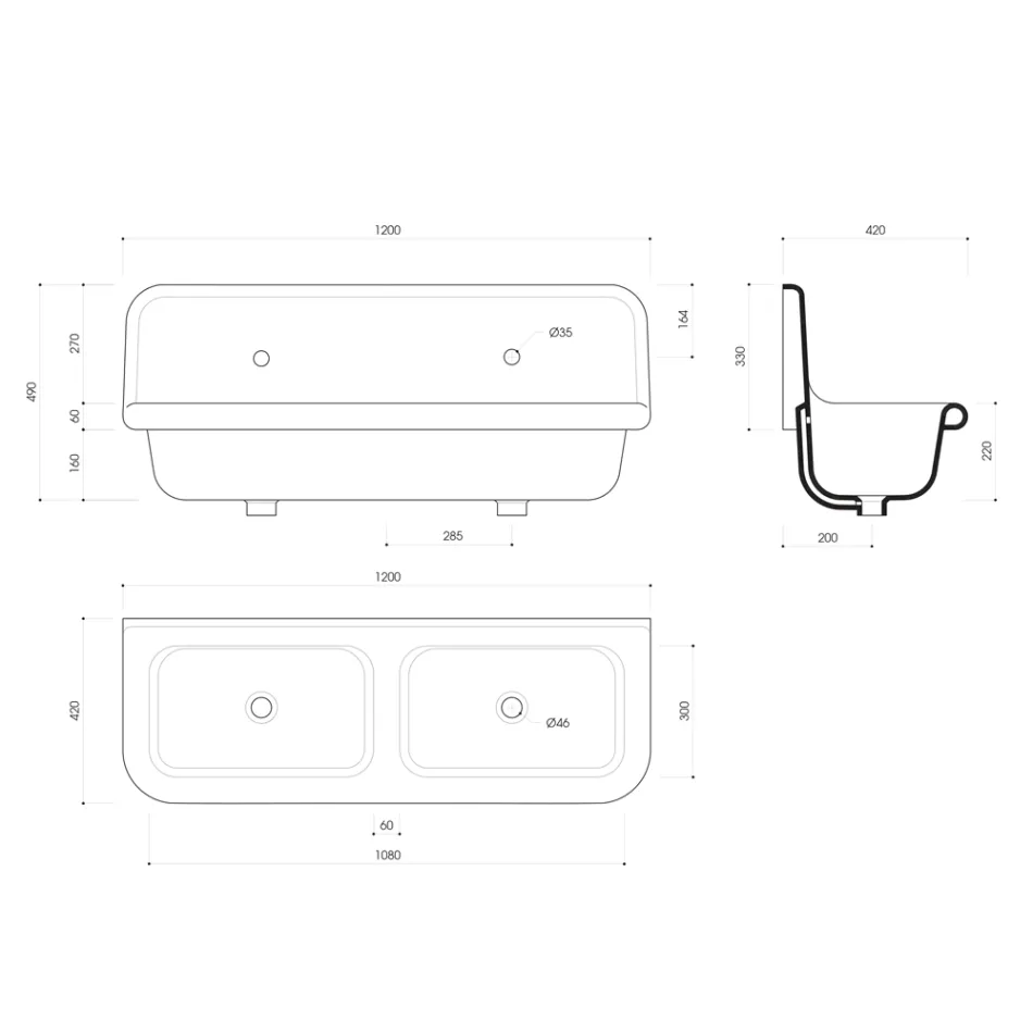 Umywalka podwójna ceramiczna na ścianę z wiszącą konstrukcją Danny Viadurini