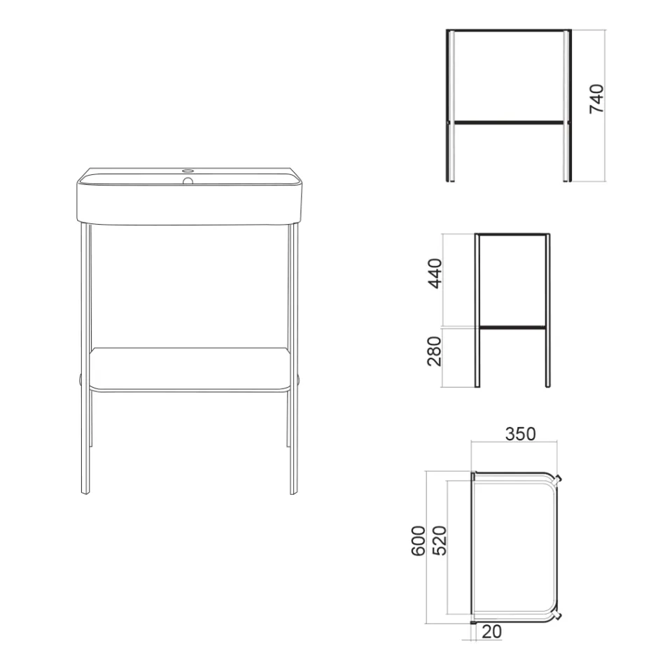 Umywalka ceramiczna z konstrukcją stojącą i półką Made in Italy - Graffa Viadurini