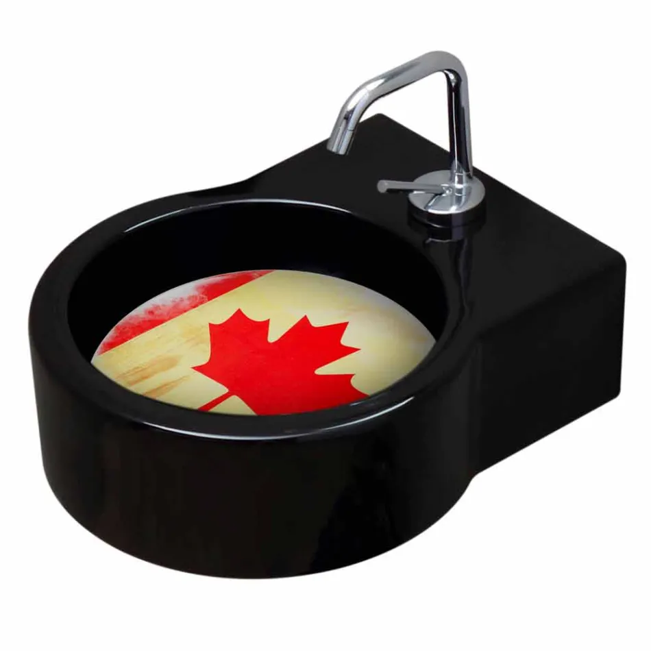 Wolnostojąca czarna ceramiczna umywalka / zawieszenie wykonane we Włoszech Viadurini