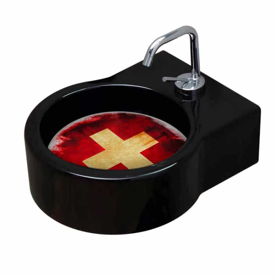 Wolnostojąca czarna ceramiczna umywalka / zawieszenie wykonane we Włoszech Viadurini