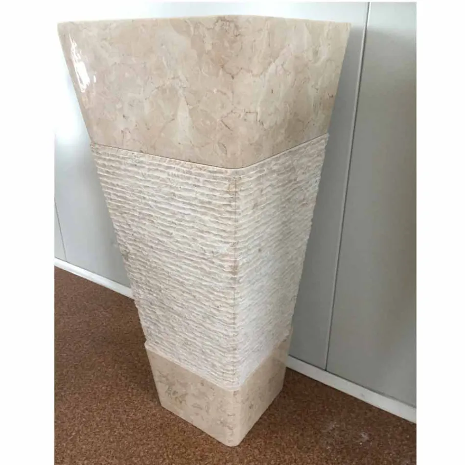 Umywalka z naturalnego kamienia, kolumna Robin, biała jednoczęściowa Viadurini