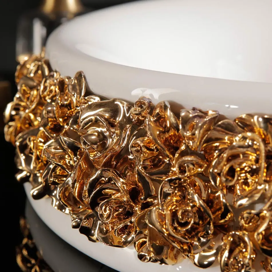 Umywalka porcelanowa z ręcznie nakładanymi płatkami Made in Italy - Amarone Viadurini