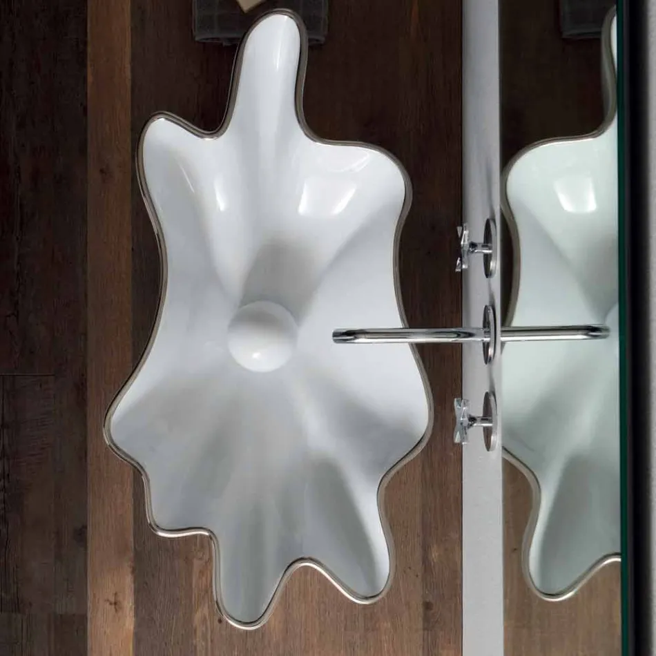 Nowoczesna umywalka nablatowa z białej ceramiki wyprodukowanej we Włoszech Rayan Viadurini