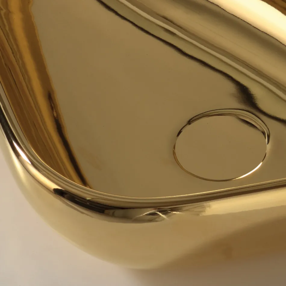 Nowoczesna umywalka nablatowa ze złotej ceramiki wyprodukowana we Włoszech Sofia Viadurini