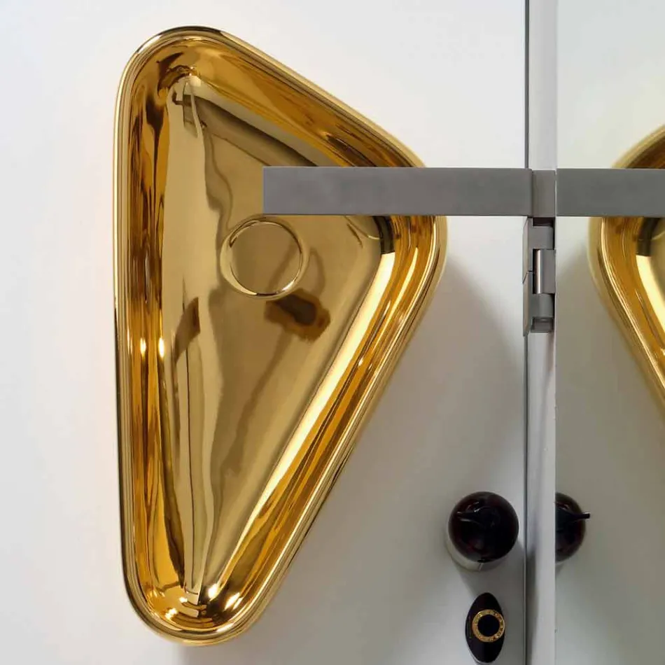 Nowoczesna umywalka blatowa ze złotej ceramiki wykonana we Włoszech Sofia Viadurini