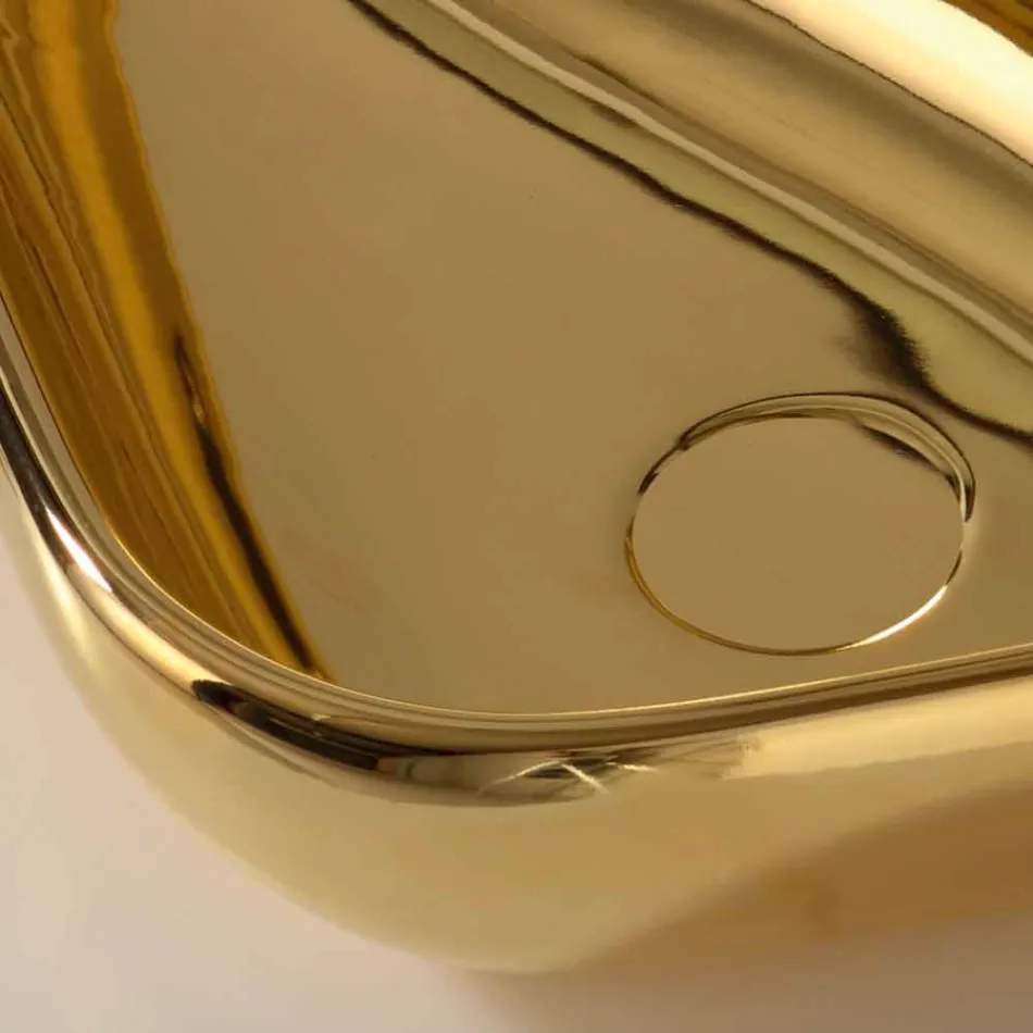 Nowoczesna umywalka blatowa ze złotej ceramiki wykonana we Włoszech Sofia Viadurini