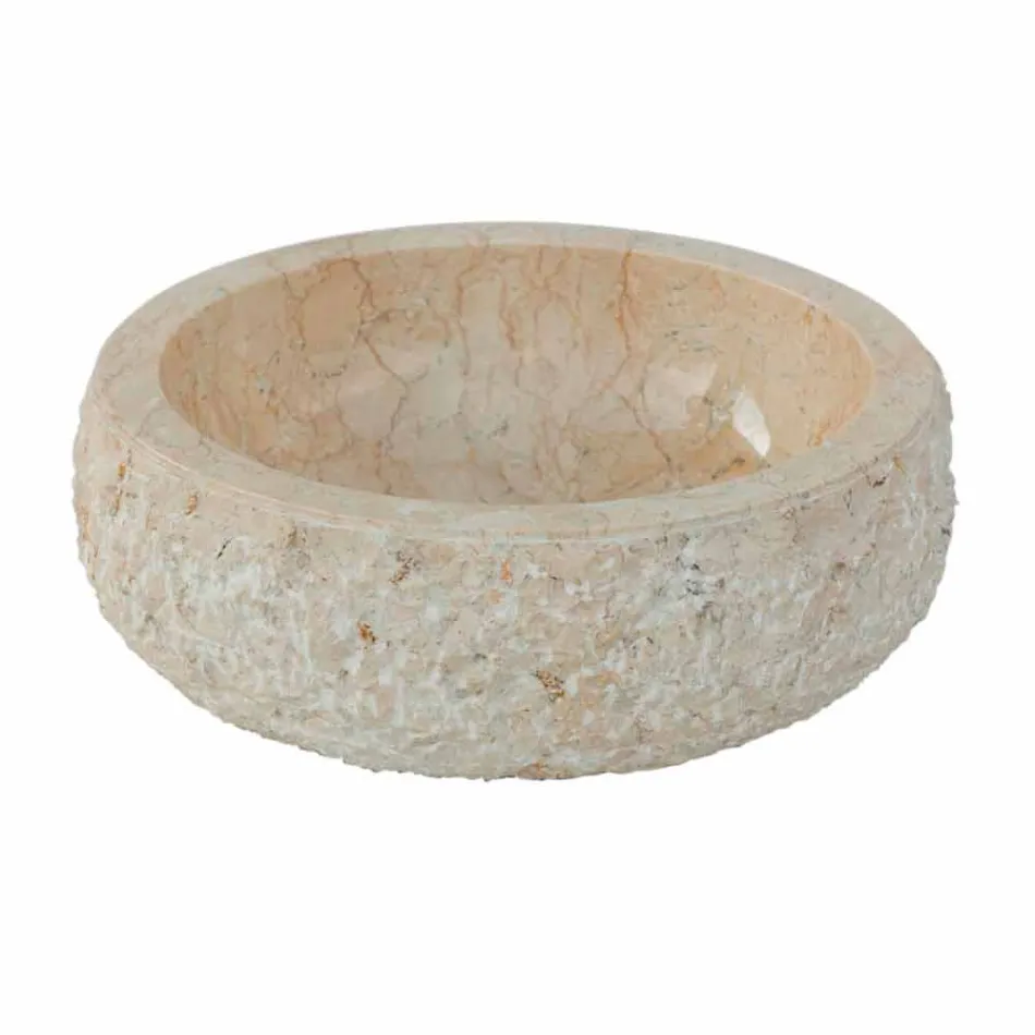 Nowoczesna umywalka nablatowa z białego kamienia naturalnego Lola, unikatowa Viadurini