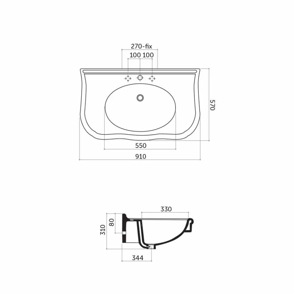 Nowoczesna umywalka ścienna z nogami lub bez, L90 cm w Avise Ceramic Viadurini