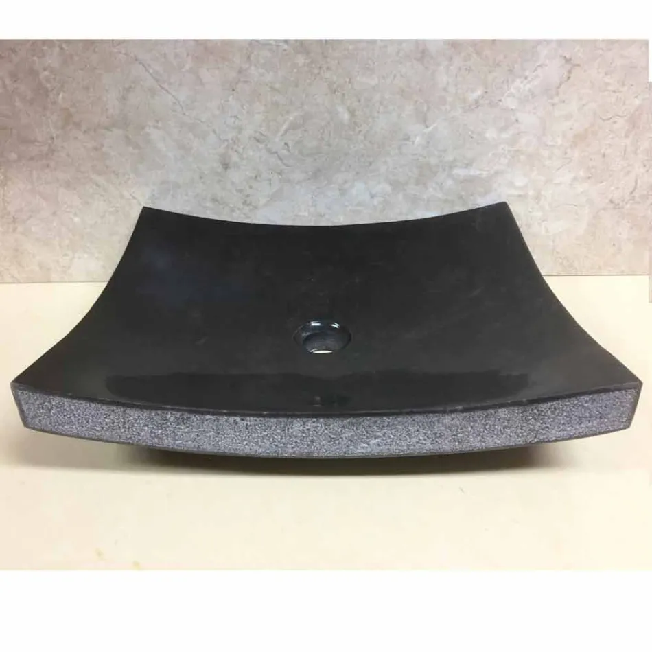 Czarna umywalka w łazience z naturalnego kamienia Miłość, unikatowy kawałek Viadurini