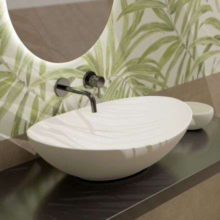 Owalna umywalka ceramiczna nablatowa L 60 cm Made in Italy - Sweter Viadurini