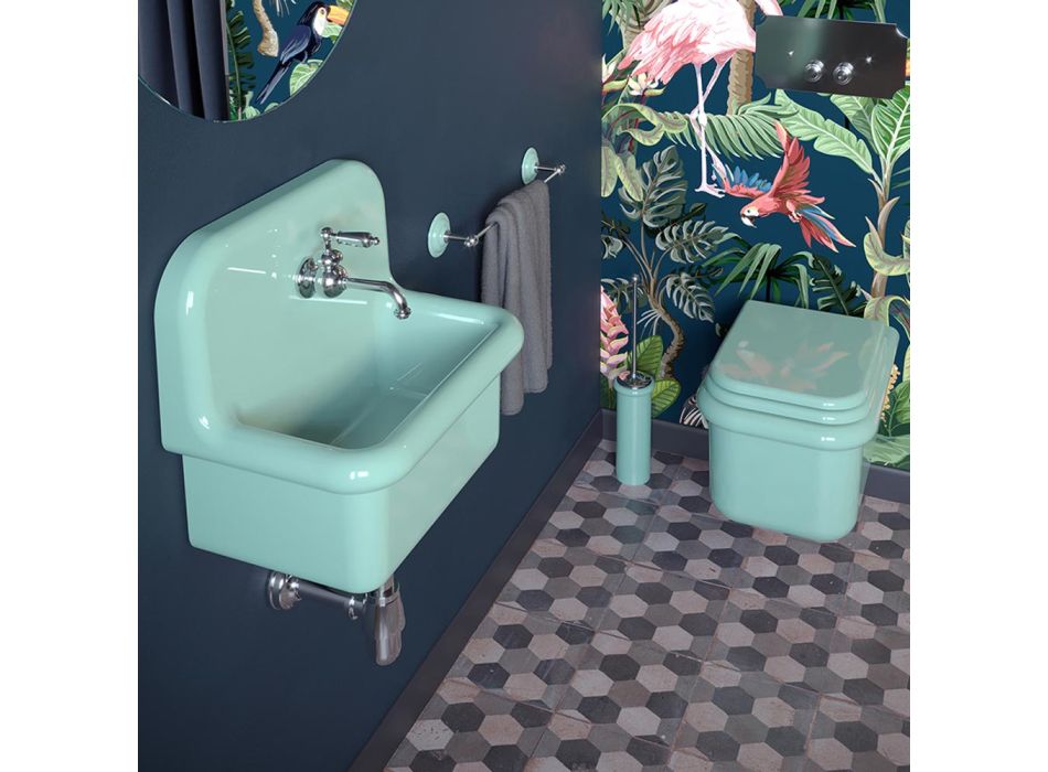 Umywalka do wyposażenia łazienki w Wodnej Zielonej Jednokolorowej Ceramice - Jaśmin Viadurini